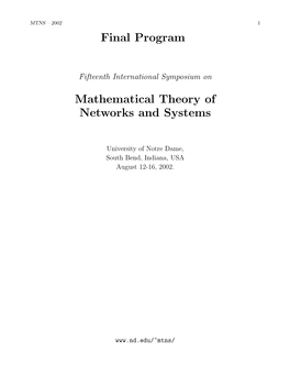 Final Program Mathematical Theory of Networks and Systems