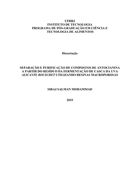 UFRRJ INSTITUTO DE TECNOLOGIA PROGRAMA DE PÓS-GRADUAÇÃO EM CIÊNCIA E TECNOLOGIA DE ALIMENTOS Dissertação SEPARAÇÃO E