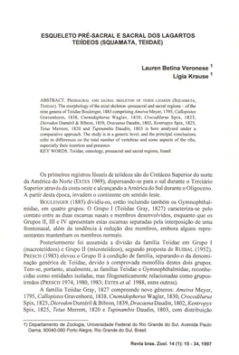 ESQUELETO PRÉ-SACRAL E SACRAL DOS LAGARTOS Telídeos (SQUAMATA, TEIIDAE)