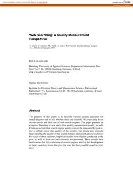 Web Searching: a Quality Measurement Perspective