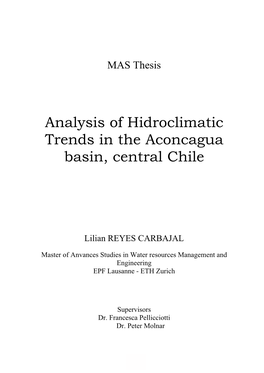 Analysis of Hidroclimatic Trends in the Aconcagua Basin, Central Chile