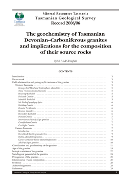 The Geochemistry of Tasmanian Devonian–Carboniferous Granites and Implications for the Composition of Their Source Rocks