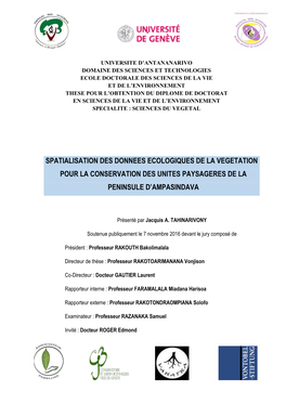 Spatialisation Des Donnees Ecologiques De La Vegetation Pour La Conservation Des Unites Paysageres De La Peninsule D’Ampasindava