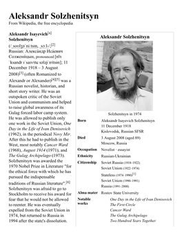 Aleksandr Solzhenitsyn from Wikipedia, the Free Encyclopedia