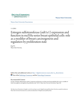 (Sult1e1) Expression and Function in Mcf10a-Series Breast Epithelial Cells