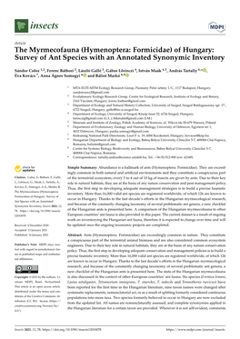 Of Hungary: Survey of Ant Species with an Annotated Synonymic Inventory