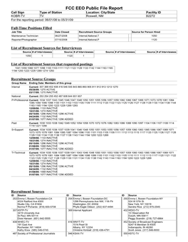 FCC EEO Public File Report Call Signtype of Station Location: City/State Facility ID KOBR-TV TV Roswell, NM 62272 for the Reporting Period: 06/01/08 to 05/31/09