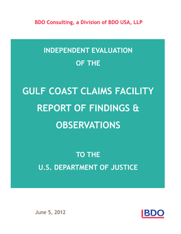 Gulf Coast Claims Facility Report of Finding & Observations