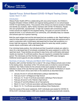 Special Focus: School-Based COVID-19 Rapid Testing Clinics