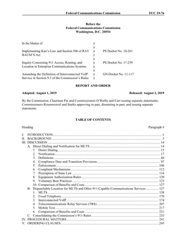 Federal Communications Commission FCC 19-76 Before the Federal Communications Commission Washington, D.C. 20554 in the Matter Of