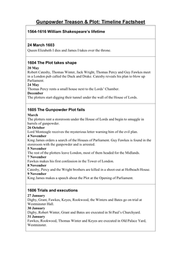 KS2 Gunpowder Treason & Plot Timeline