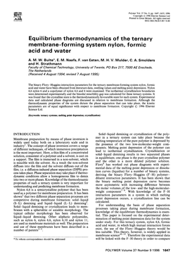 Equilibrium Thermodynamics of the Ternary Membrane-Forming System Nylon, Formic Acid and Water