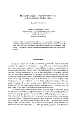 Floristic Description of Native Upland Forests on Kosrae, Eastern Caroline Islands