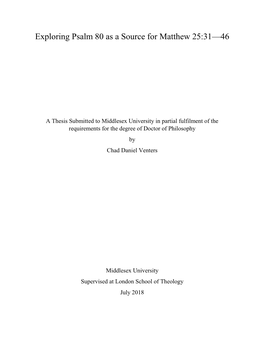 Exploring Psalm 80 As a Source for Matthew 25:31—46