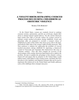 A Violent Birth: Reframing Coerced Procedures During Childbirth As Obstetric Violence