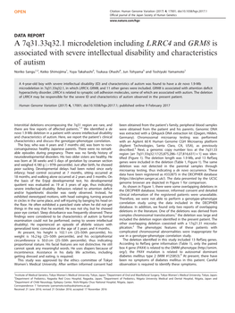 A 7Q31.33Q32.1 Microdeletion Including LRRC4 and GRM8 Is Associated with Severe Intellectual Disability and Characteristics of Autism