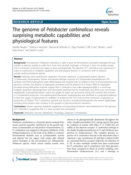The Genome of Pelobacter Carbinolicus Reveals Surprising Metabolic Capabilities and Physiological Features