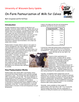 On-Farm Pasteurization of Milk for Calves