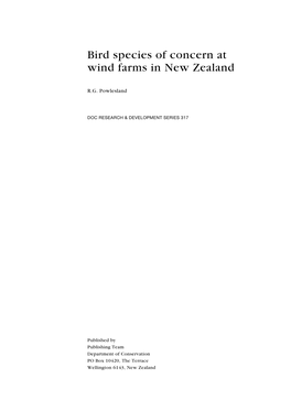 Bird Species of Concern at Wind Farms in New Zealand