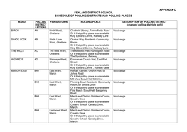 Appendix C Fenland District Council Schedule of Polling Districts and Polling Places