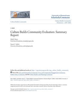 Culture Builds Community Evaluation: Summary Report Mark J