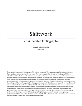 Shiftwork an Annotated Bibliography