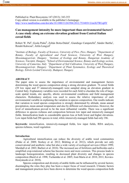 Weed Species Composition and Diversity of Cereal Fields