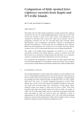 Comparison of Little Spotted Kiwi (Aptrix Owenii) from Kapiti and D