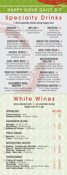 White Wines Specialty Drinks