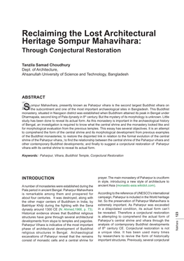 Reclaiming the Lost Architectural Heritage Sompur Mahavihara