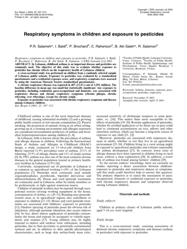 Respiratory Symptoms in Children and Exposure to Pesticides