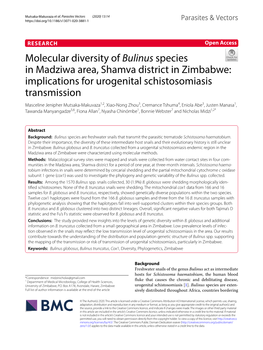 Molecular Diversity of Bulinus Species in Madziwa Area, Shamva District in Zimbabwe: Implications for Urogenital Schistosomiasis