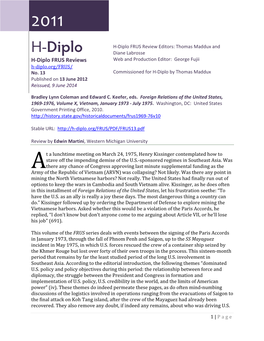 H-Diplo FRUS Review No. 13