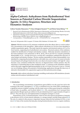 Alpha-Carbonic Anhydrases from Hydrothermal Vent Sources As Potential Carbon Dioxide Sequestration Agents: in Silico Sequence, Structure and Dynamics Analyses