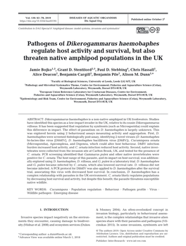 Pathogens of Dikerogammarus Haemobaphes Regulate Host Activity and Survival, but Also Threaten Native Amphipod Populations in the UK