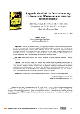 Juegos De Identidad. Las Fiestas De Moros Y Cristianos Como Difusoras De Una Narrativa Histórica Nacional