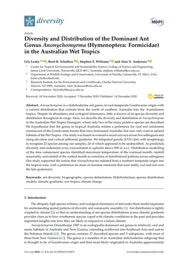 Diversity and Distribution of the Dominant Ant Genus Anonychomyrma (Hymenoptera: Formicidae) in the Australian Wet Tropics