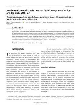 Awake Craniotomy in Brain Tumors - Technique Systematization and the State of the Art