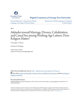 Attitudes Toward Marriage, Divorce, Cohabitation, and Casual Sex Among Working-Age Latinos: Does Religion Matter? Christopher G