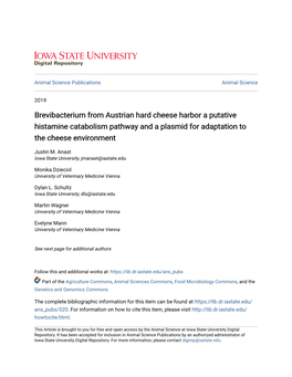 Brevibacterium from Austrian Hard Cheese Harbor a Putative Histamine Catabolism Pathway and a Plasmid for Adaptation to the Cheese Environment