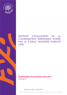 Rapport D'évaluation De La Coordination Territoriale Portée Par La Comue Universite Paris-Est (Upe)