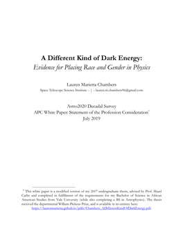 A Different Kind of Dark Energy: Evidence for Placing Race and Gender in Physics