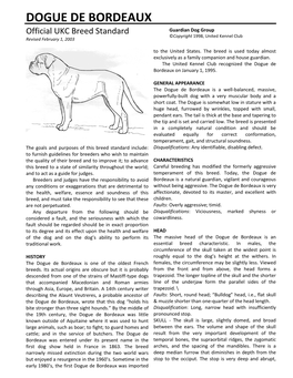 DOGUE DE BORDEAUX Official UKC Breed Standard Guardian Dog Group ©Copyright 1998, United Kennel Club Revised February 1, 2003