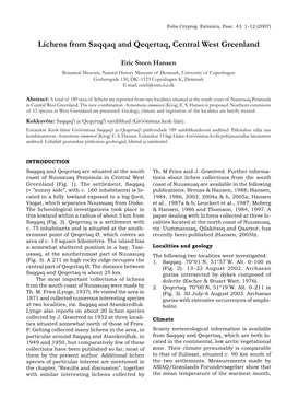 Lichens from Saqqaq and Qeqertaq, Central West Greenland