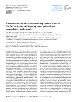 Characteristics of Bacterial Community in Cloud Water at Mt Tai: Similarity and Disparity Under Polluted and Non-Polluted Cloud Episodes