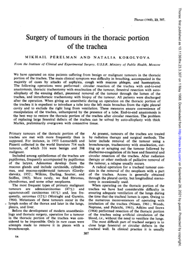 Surgery Oftumours in the Thoracic Portion of the Trachea