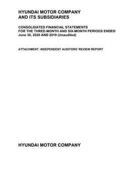 Hyundai Motor Company 1H 2020 Financial Statements