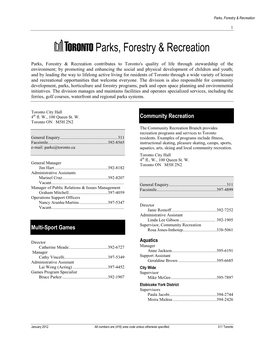 Parks, Forestry & Recreation Phone Directory