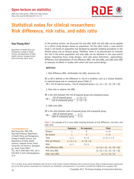 Statistical Notes for Clinical Researchers: Risk Difference, Risk Ratio, and Odds Ratio