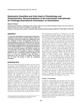 Radiometric Quantities and Units Used in Photobiology And